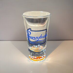 Vintage Pennsylvania State Souvenir Shot Glass Double Wall Gold Bottom 3.5” Tall